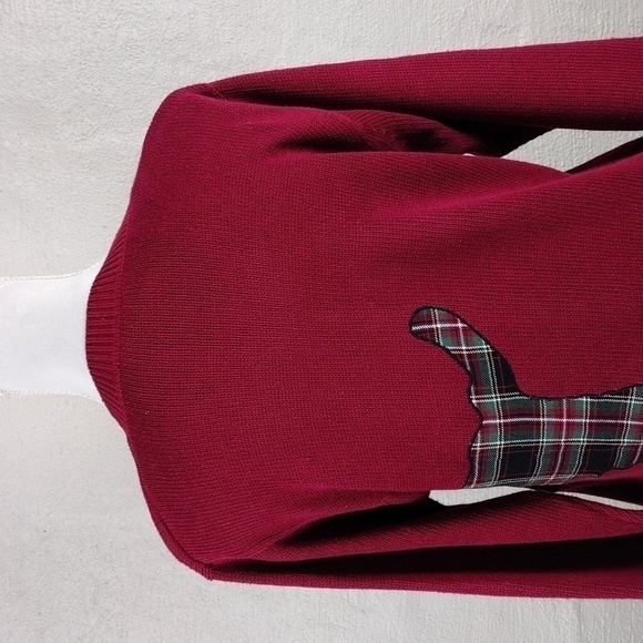 Leon Levin Hand Loomed Red Plaid Dog Applique Crew Neck Pullover Sweater Top - Picture 8 of 16